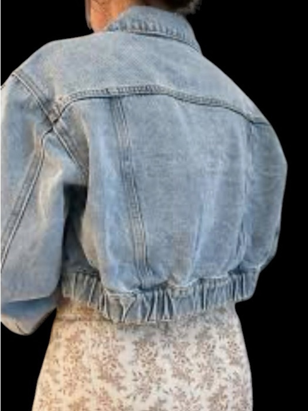 511inc. Light Wash Cropped Denim Jacket – Elastic Waistband Trendy Style